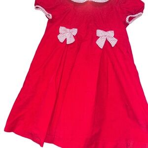 Red Bow-Accent Cotton Dress for Girls